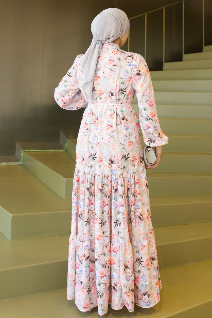 BNG Women Desenli Tesettür  Jessica Elbise B591 Taş Rengi - Neustadt