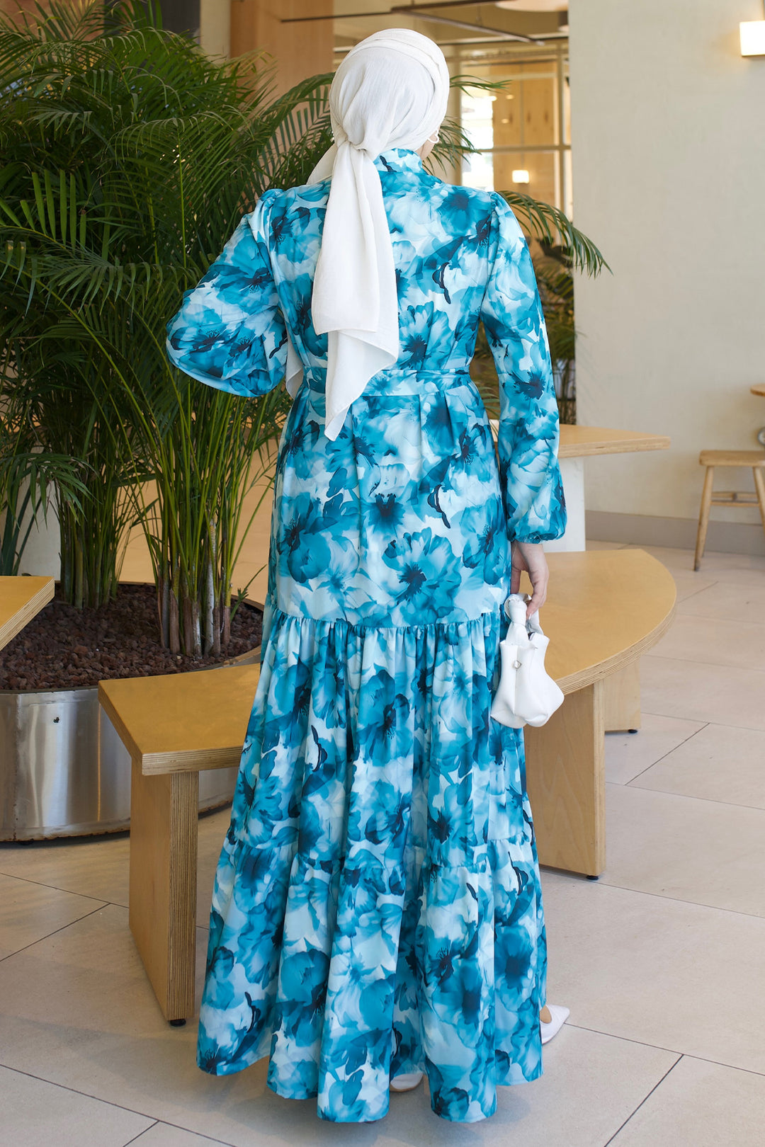 BNG Women Desenli Tesettür  Jessica Elbise B592 Turkuaz - Spring