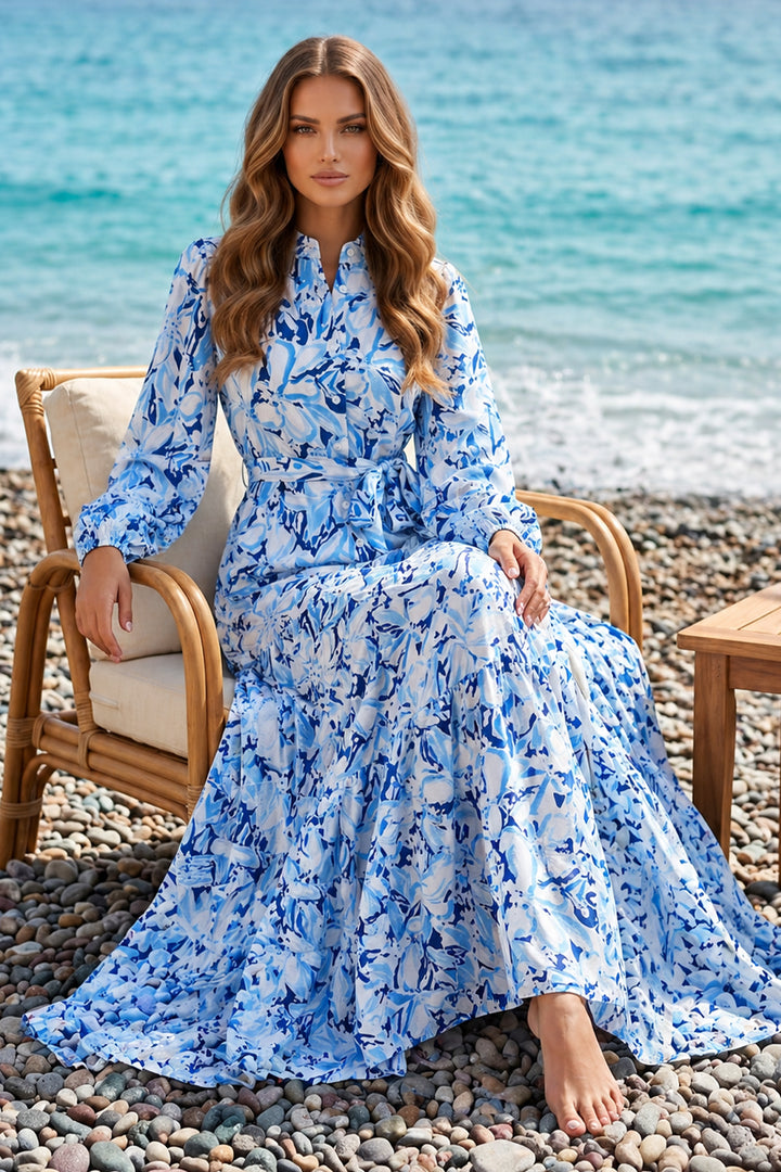 BNG Women Desenli Tesettür  Jessica Elbise B595 Lacivert - Slatina