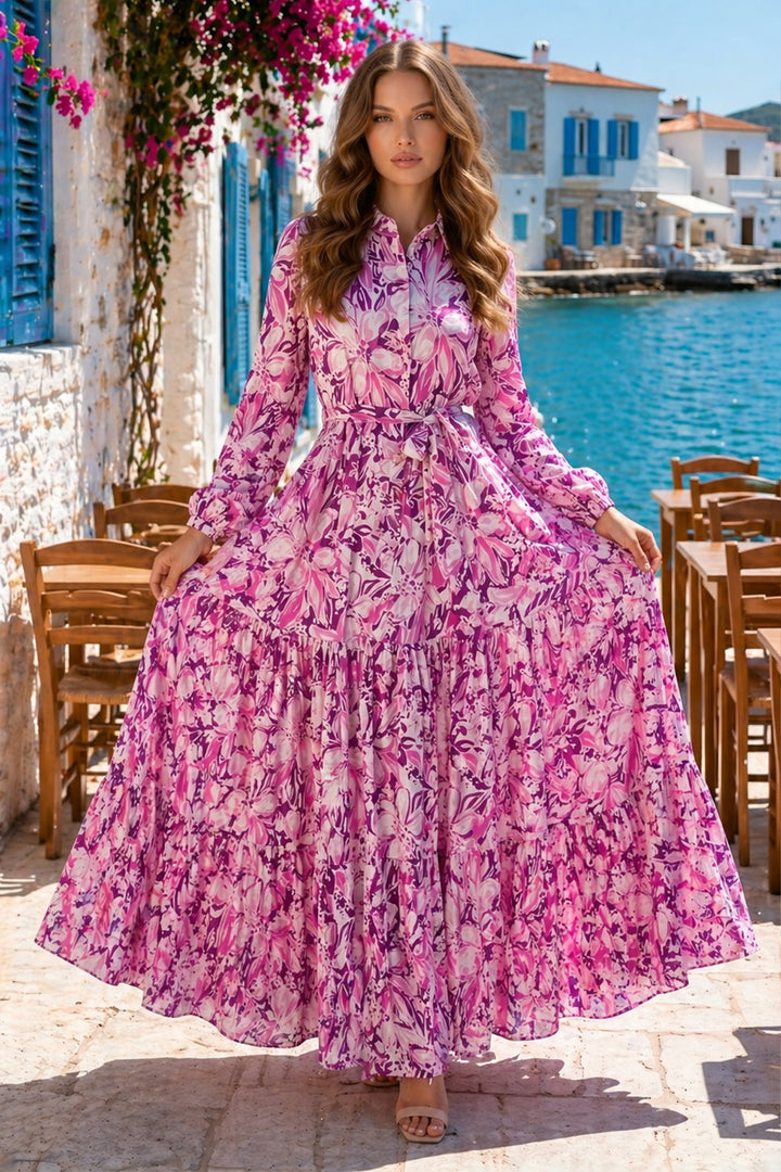 BNG Women Desenli Tesettür  Jessica Elbise B595 Pembe - Rio de Mouro