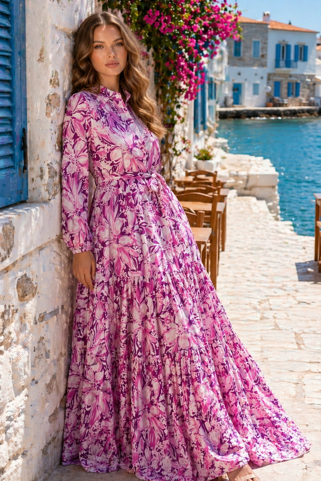 BNG Women Desenli Tesettür  Jessica Elbise B595 Pembe - Rio de Mouro