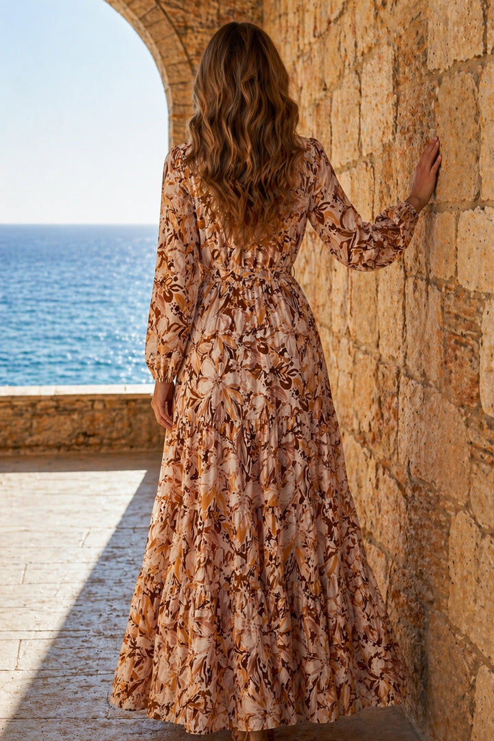 BNG Women Desenli Tesettür  Jessica Elbise B595 Taba - Ermezinde