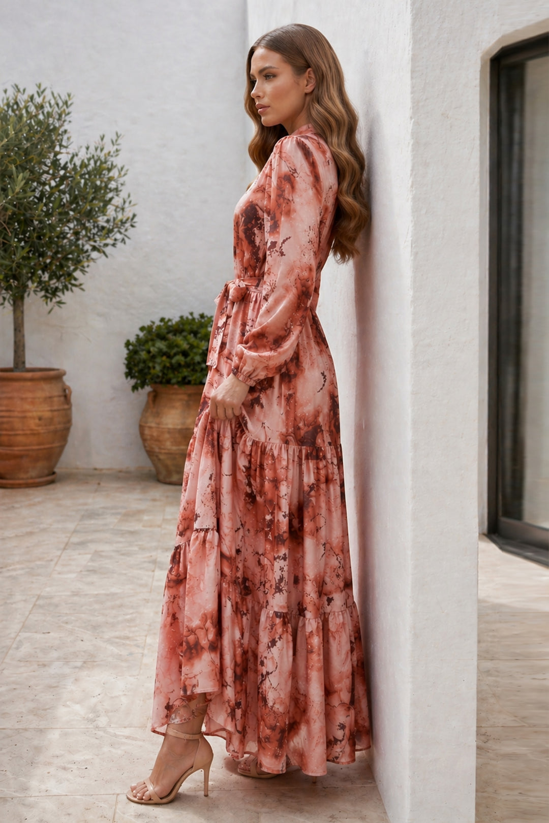 BNG Women Desenli Tesettür  Jessica Elbise B597 Taba - Lake Oswego