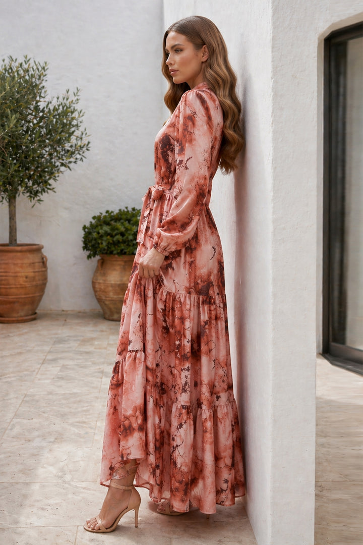 BNG Women Desenli Tesettür  Jessica Elbise B597 Taba - Lake Oswego