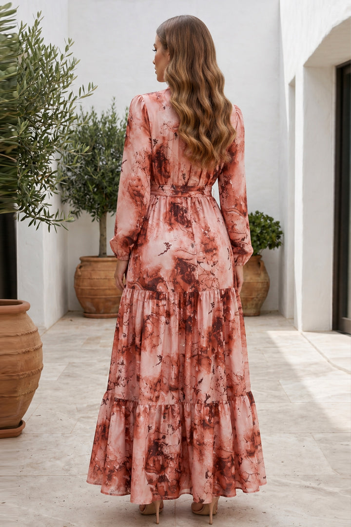 BNG Women Desenli Tesettür  Jessica Elbise B597 Taba - Lake Oswego