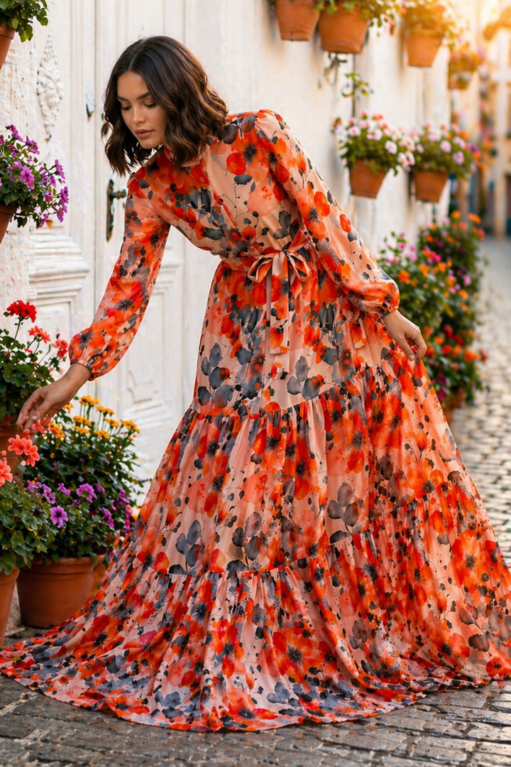 BNG Women Desenli Tesettür  Jessica Elbise B598 Oranj - Yenakiieve