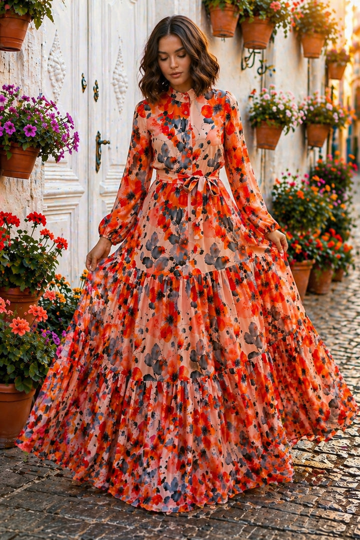 BNG Women Desenli Tesettür  Jessica Elbise B598 Oranj - Yenakiieve