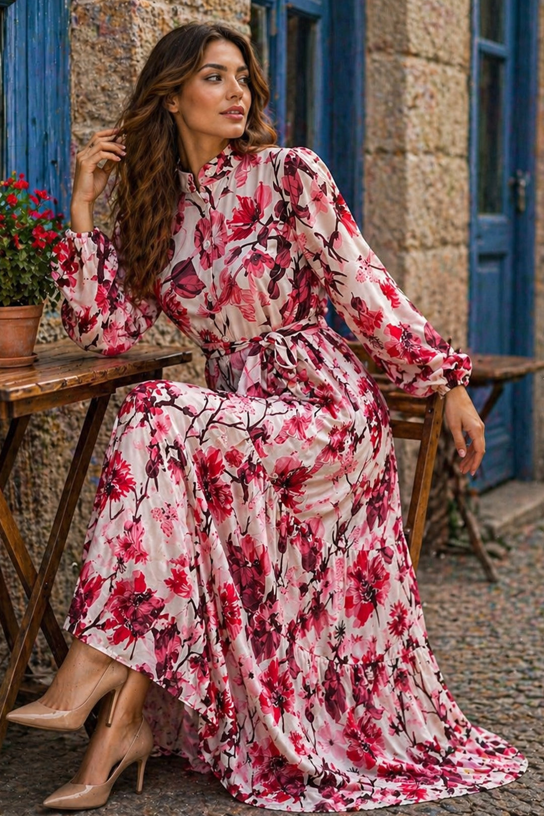 BNG Women Desenli Tesettür  Jessica Elbise B599 Somon - Yeovil