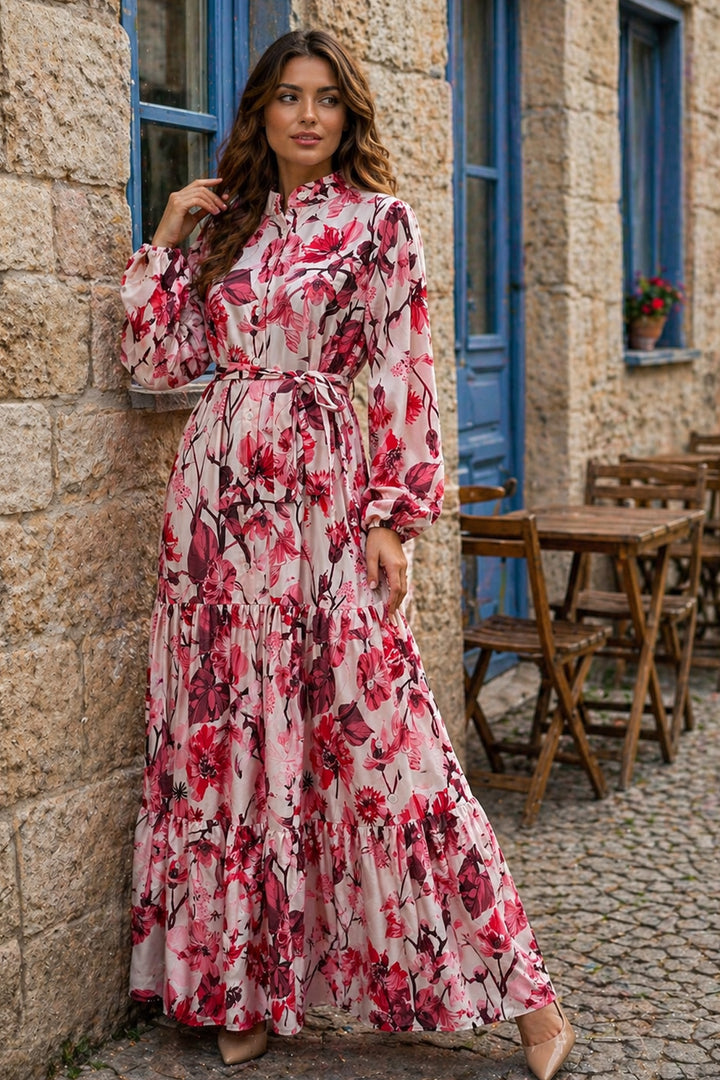 BNG Women Desenli Tesettür  Jessica Elbise B599 Somon - Yeovil
