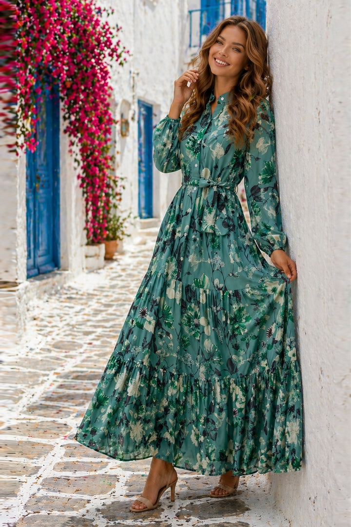 BNG Women Desenli Tesettür  Jessica Elbise B599 Yeşil - Cáceres