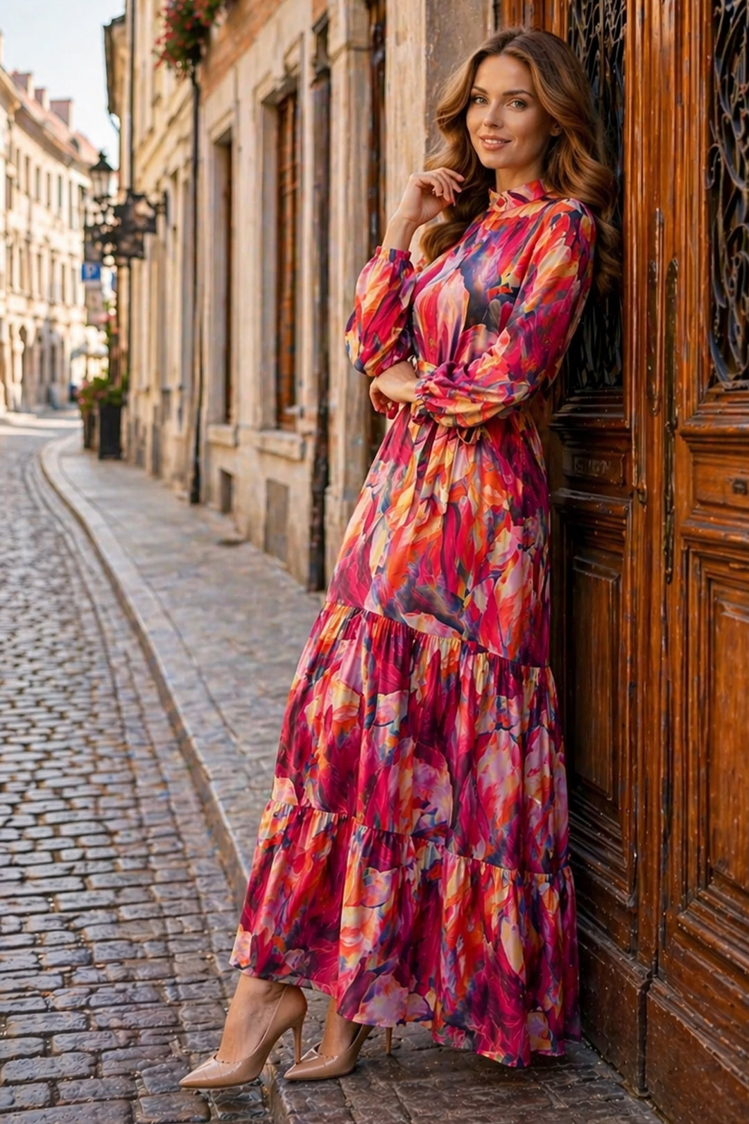 BNG Women Desenli Tesettür  Jessica Elbise B600 Oranj - Sioux City