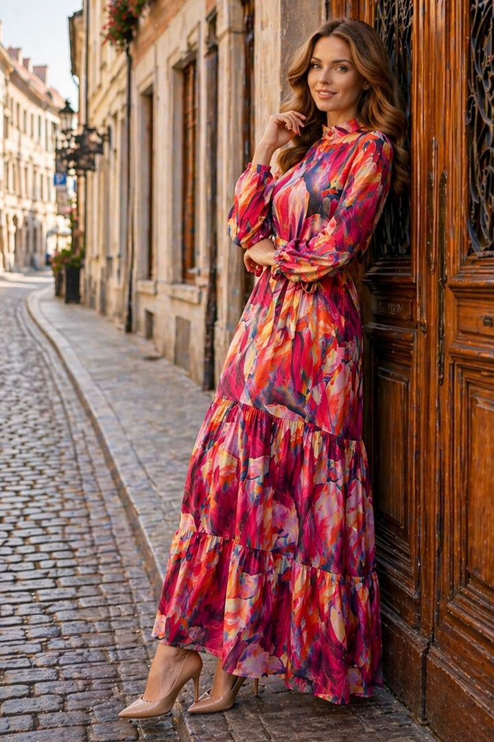 BNG Women Desenli Tesettür  Jessica Elbise B600 Oranj - Sioux City