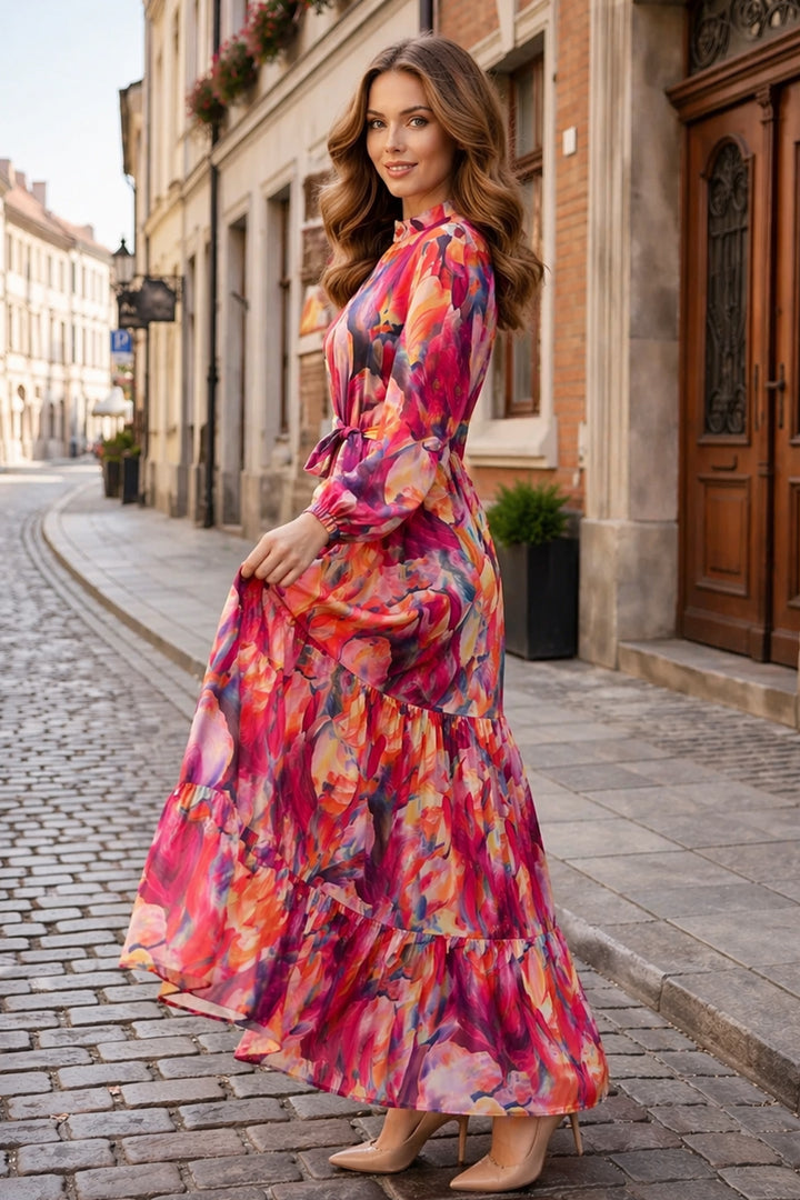 BNG Women Desenli Tesettür  Jessica Elbise B600 Oranj - Sioux City