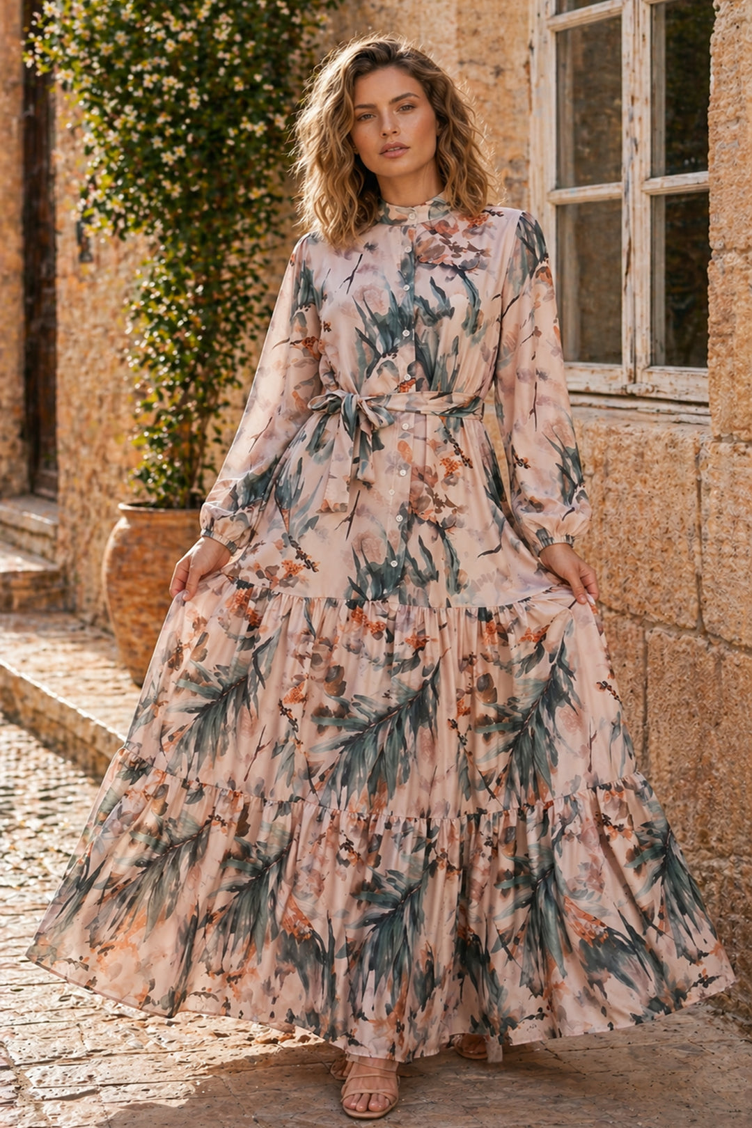 BNG Women Desenli Tesettür  Jessica Elbise B601 Vizon - Bolingbrook