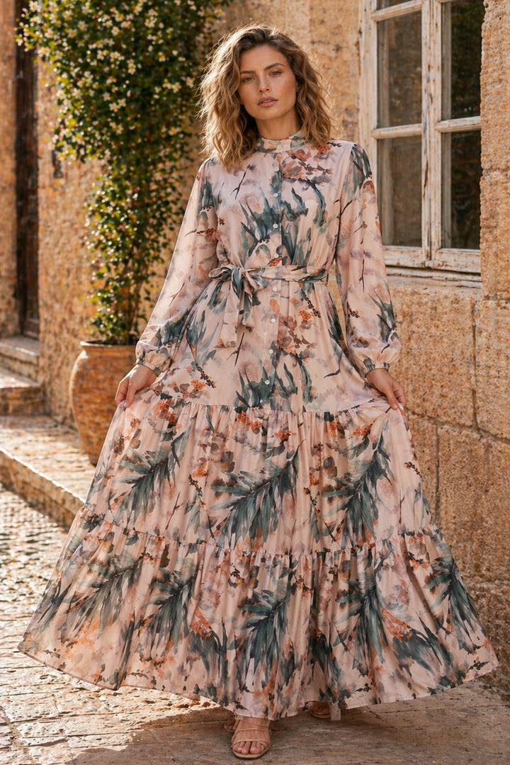 BNG Women Desenli Tesettür  Jessica Elbise B601 Vizon - Bolingbrook