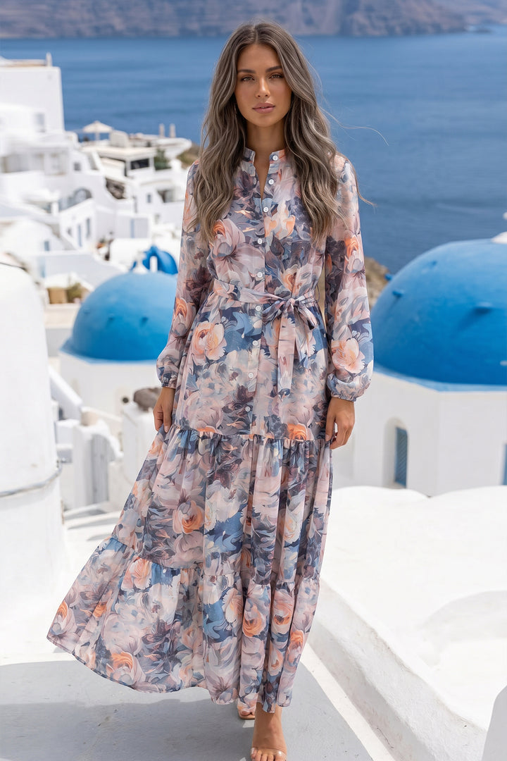 BNG Women Desenli Tesettür  Jessica Elbise B602 Gri - Johnson City