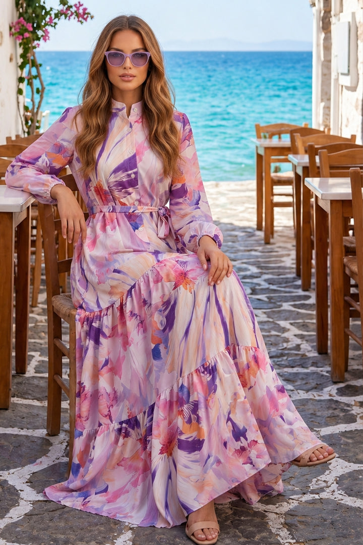 BNG Women Desenli Tesettür  Jessica Elbise B603 Lila - Rouyn-Noranda