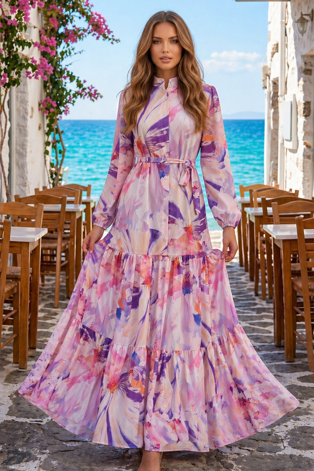 BNG Women Desenli Tesettür  Jessica Elbise B603 Lila - Rouyn-Noranda