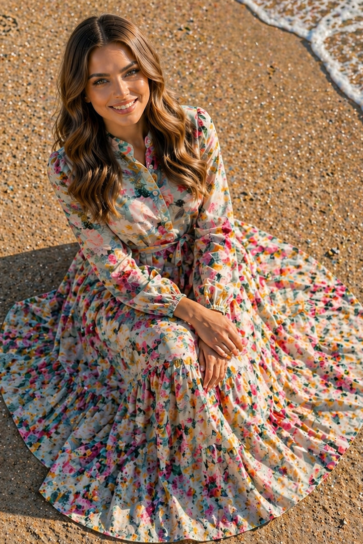 BNG Women Desenli Tesettür  Jessica Elbise B604 Mint Yeşili - Nuneaton