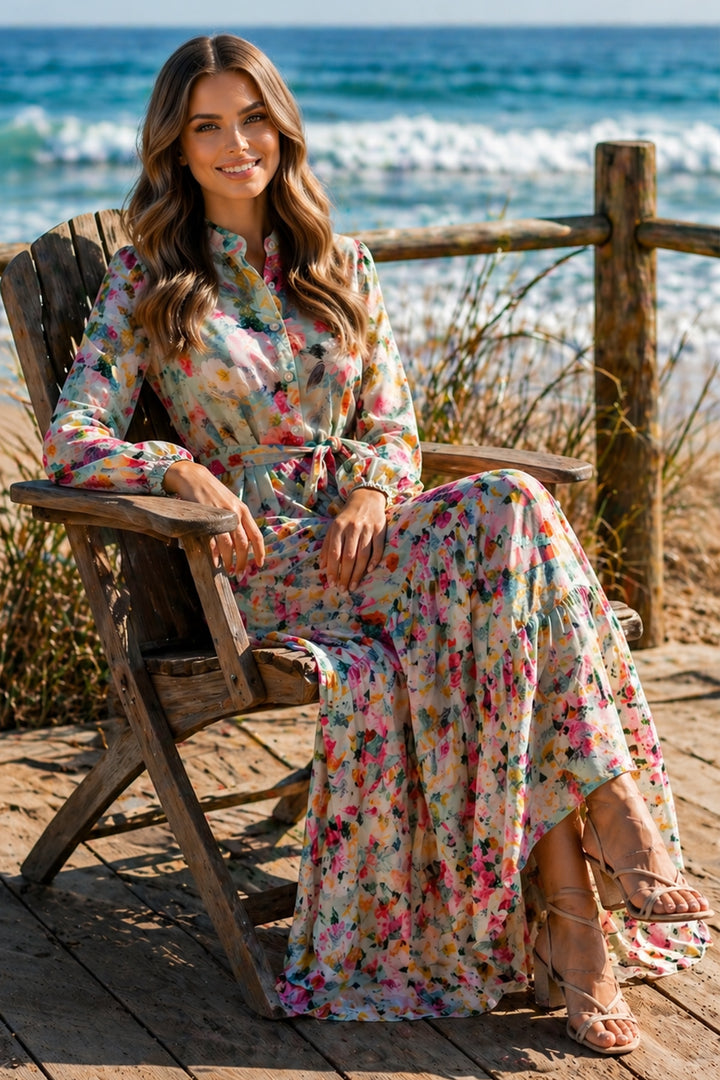 BNG Women Desenli Tesettür  Jessica Elbise B604 Mint Yeşili - Nuneaton