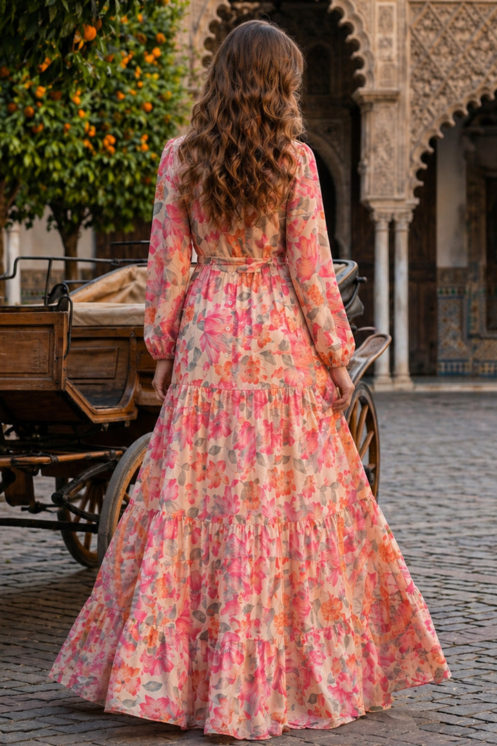 BNG Women Desenli Tesettür  Jessica Elbise B604 Pembe - Olot
