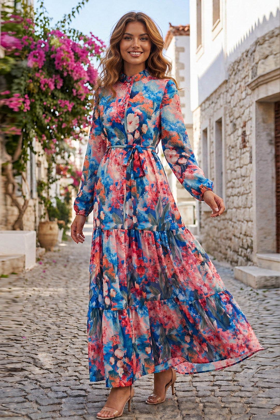 BNG Women Desenli Tesettür  Jessica Elbise B605 Lacivert - Swadlincote