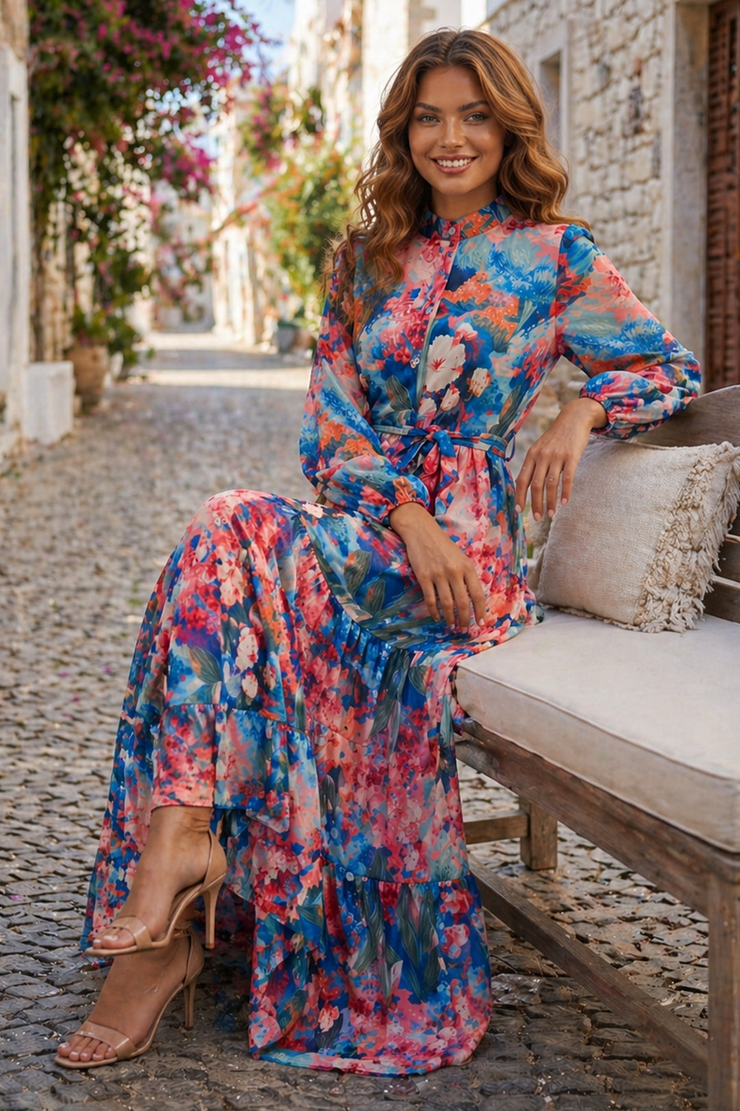 BNG Women Desenli Tesettür  Jessica Elbise B605 Lacivert - Swadlincote