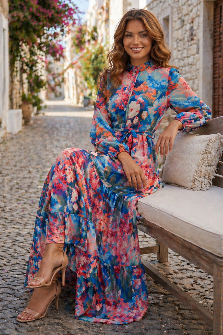 BNG Women Desenli Tesettür  Jessica Elbise B605 Lacivert - Swadlincote