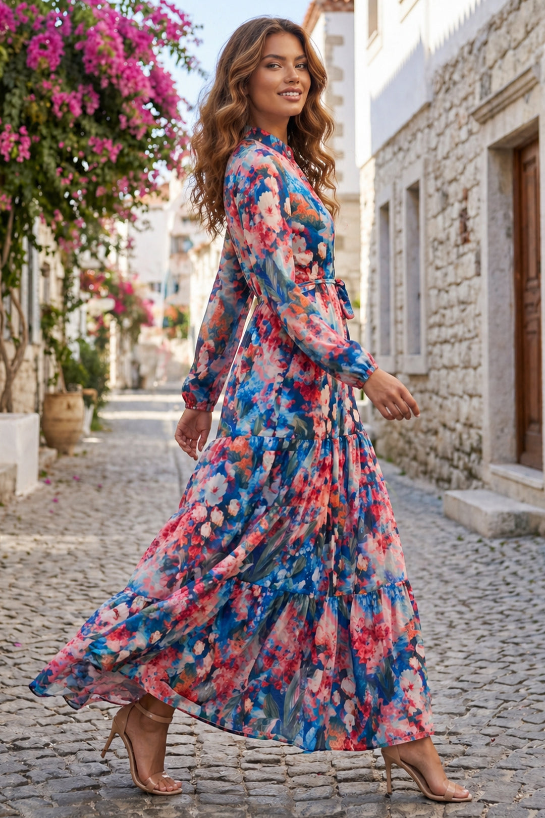 BNG Women Desenli Tesettür  Jessica Elbise B605 Lacivert - Swadlincote