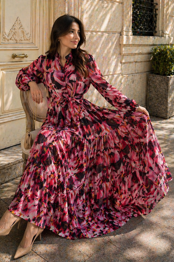 BNG Women Desenli Tesettür  Jessica Elbise B607 Fuşya - Acaxochitlán