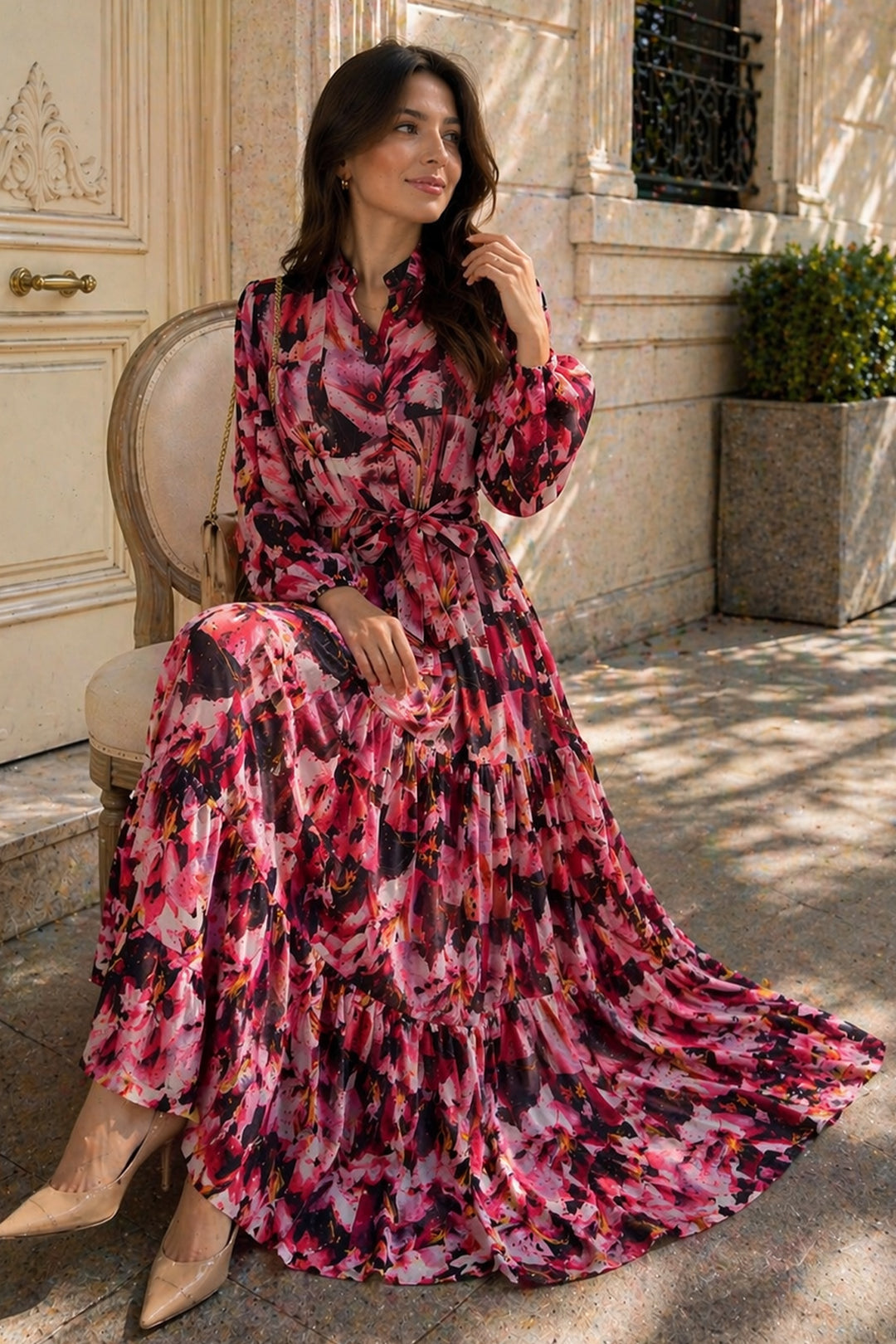 BNG Women Desenli Tesettür  Jessica Elbise B607 Fuşya - Acaxochitlán
