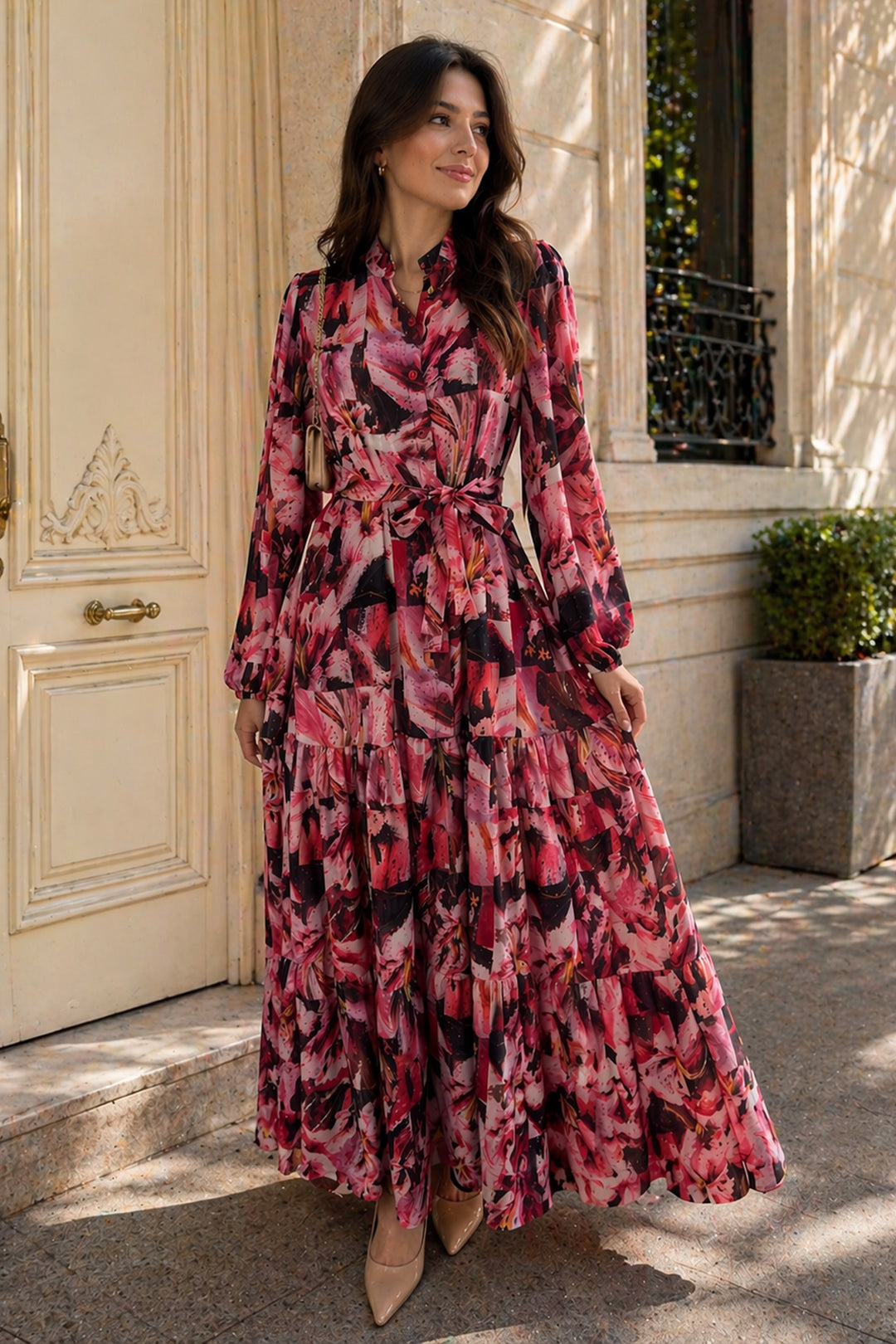 BNG Women Desenli Tesettür  Jessica Elbise B607 Fuşya - Acaxochitlán