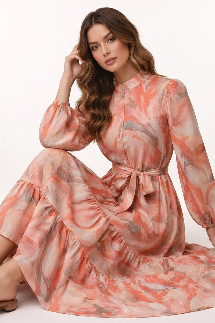 BNG Women Desenli Tesettür  Jessica Elbise B607 Oranj - Cuyahoga Falls