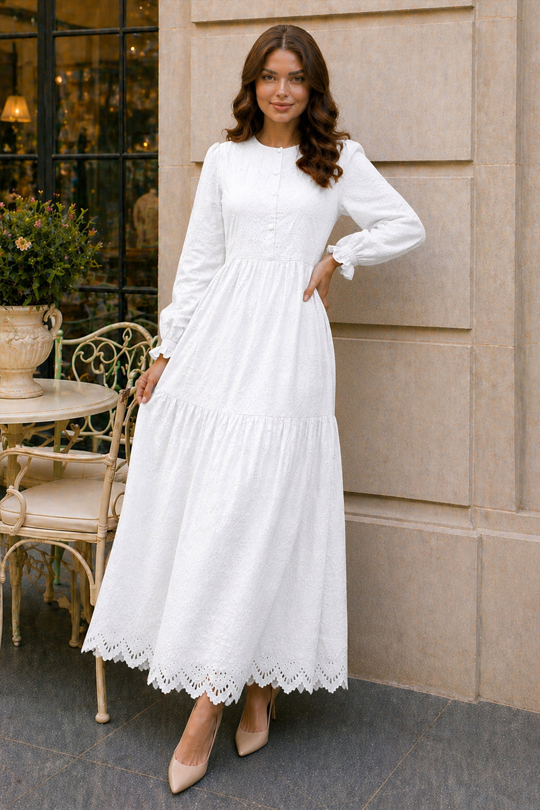 BNG Women Fisto Elbise B4469 Beyaz - Mykolaiv