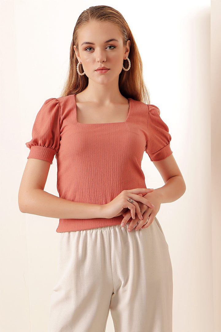 BGD Women Square Neck Knitted Blouse - Rose Pink - Avondale