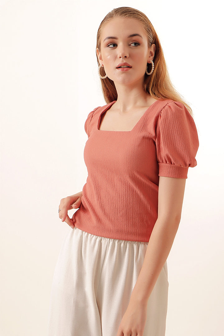BGD Women Square Neck Knitted Blouse - Rose Pink - Avondale