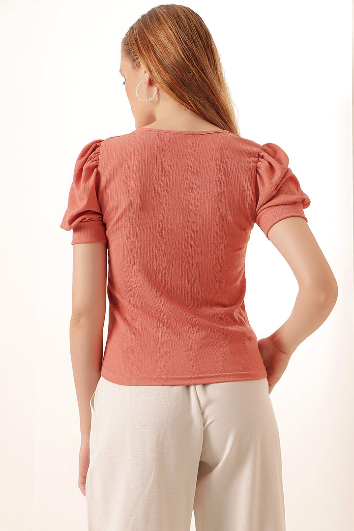 BGD Women Square Neck Knitted Blouse - Rose Pink - Avondale