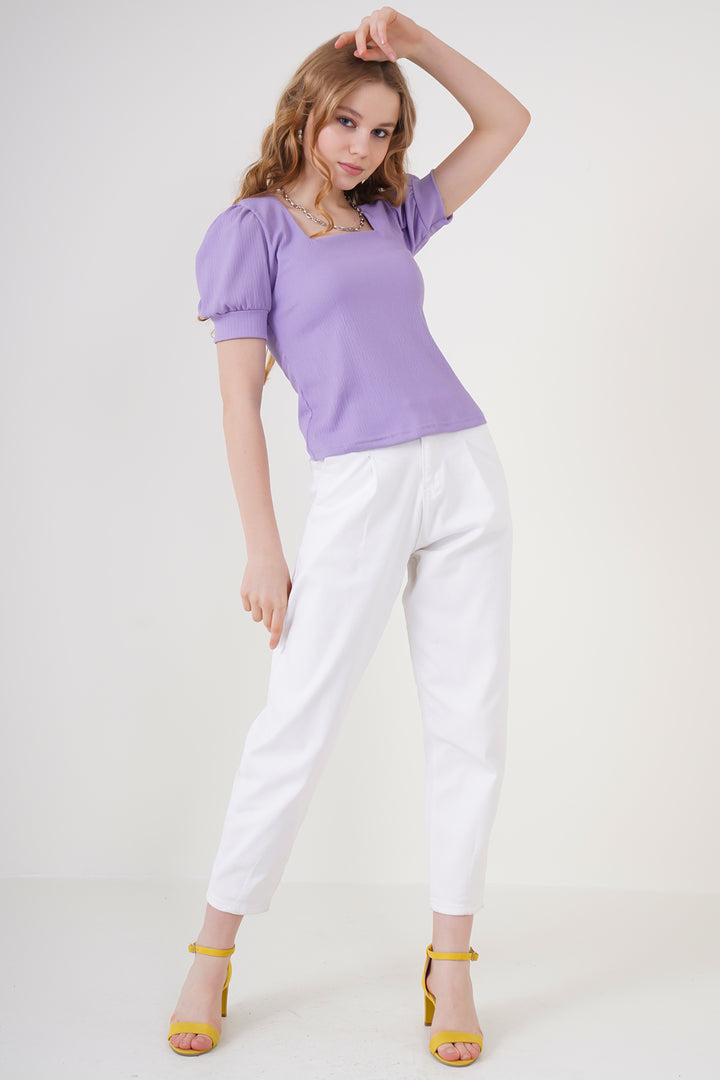 BGD Women Square Neck Knitted Blouse - Lilac - Porta Westfalica