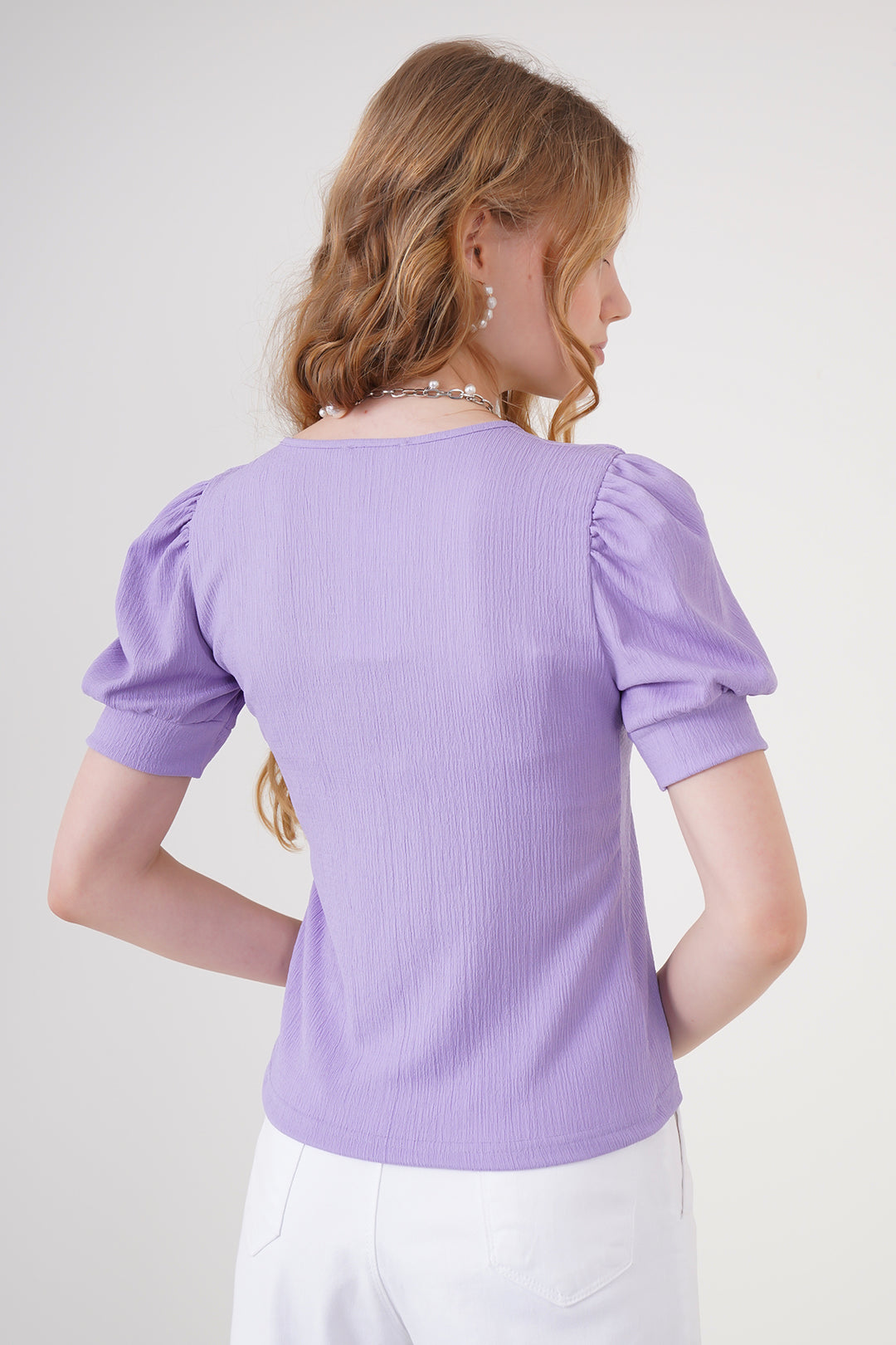 BGD Women Square Neck Knitted Blouse - Lilac - Porta Westfalica