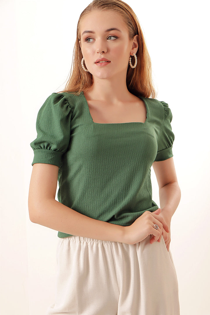 BGD Women Square Neck Knitted Blouse - Emerald Green - Sevilla