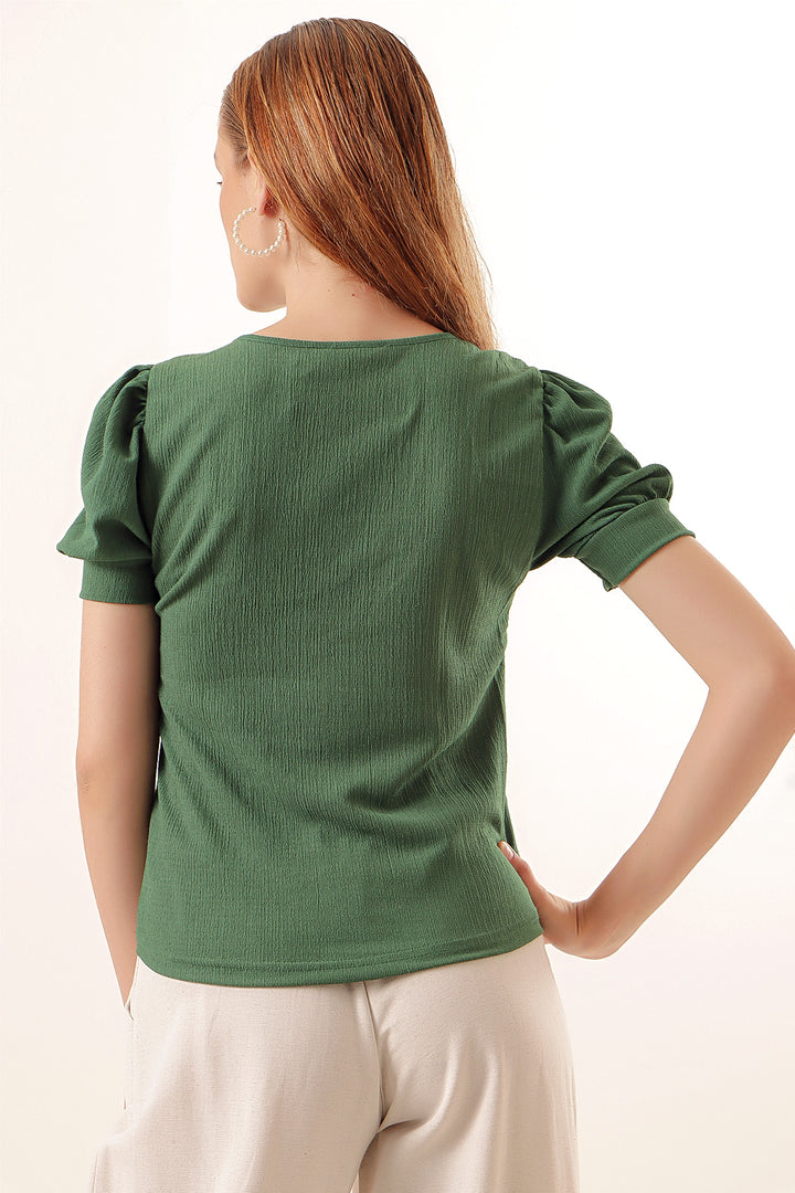 BGD Women Square Neck Knitted Blouse - Emerald Green - Sevilla