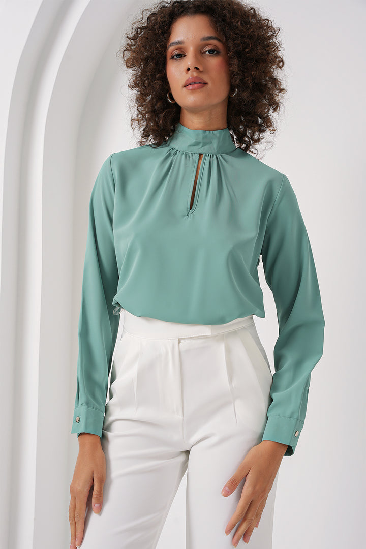 BGD Women Window Detailed Blouse - Water Green - Nürtingen