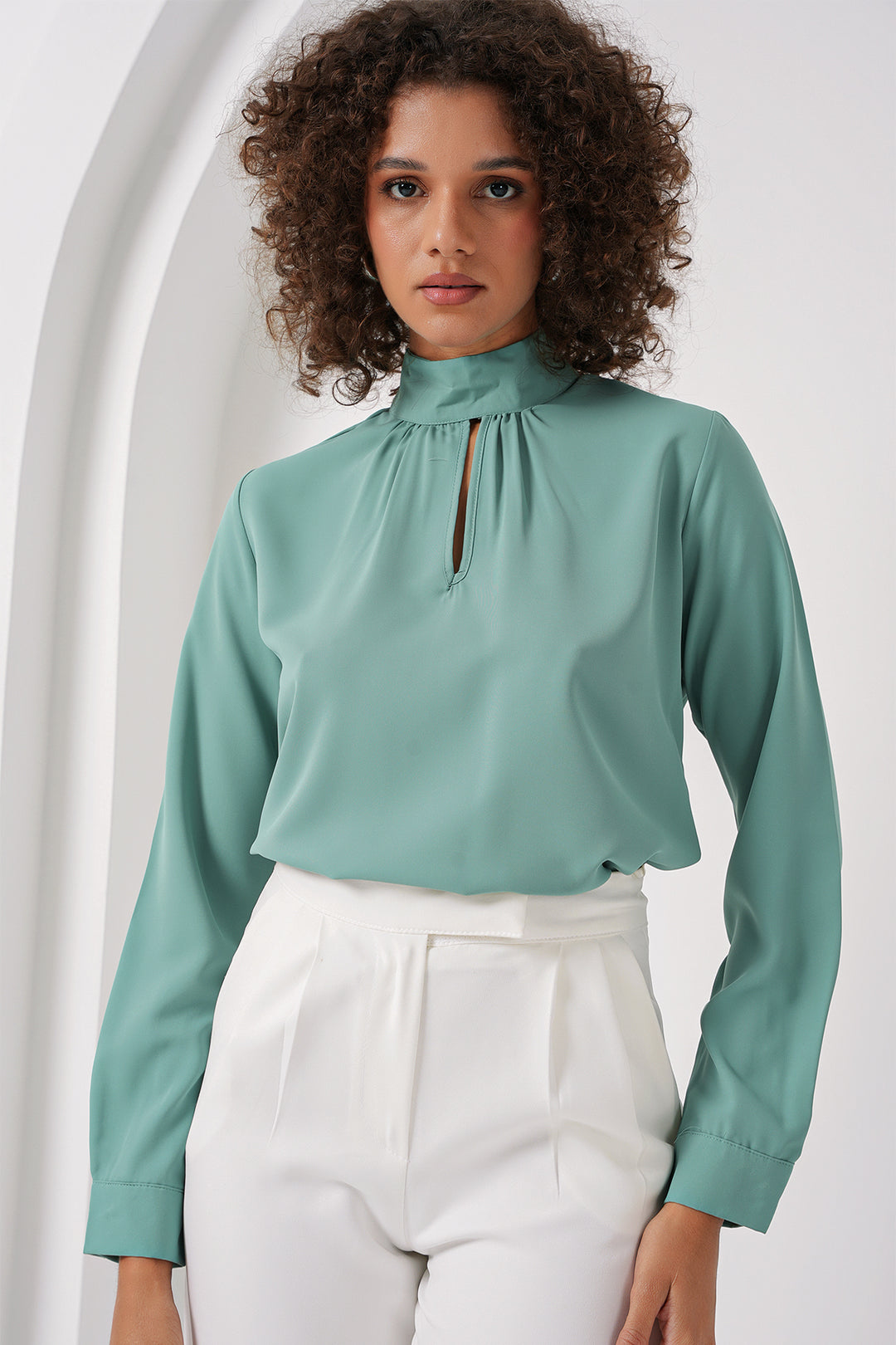 BGD Women Window Detailed Blouse - Water Green - Nürtingen