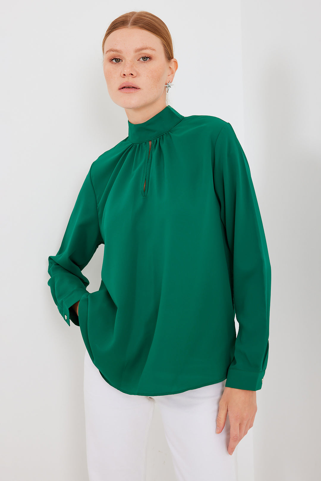 BGD Women Window Detailed Blouse - Emerald Green - Coimbra