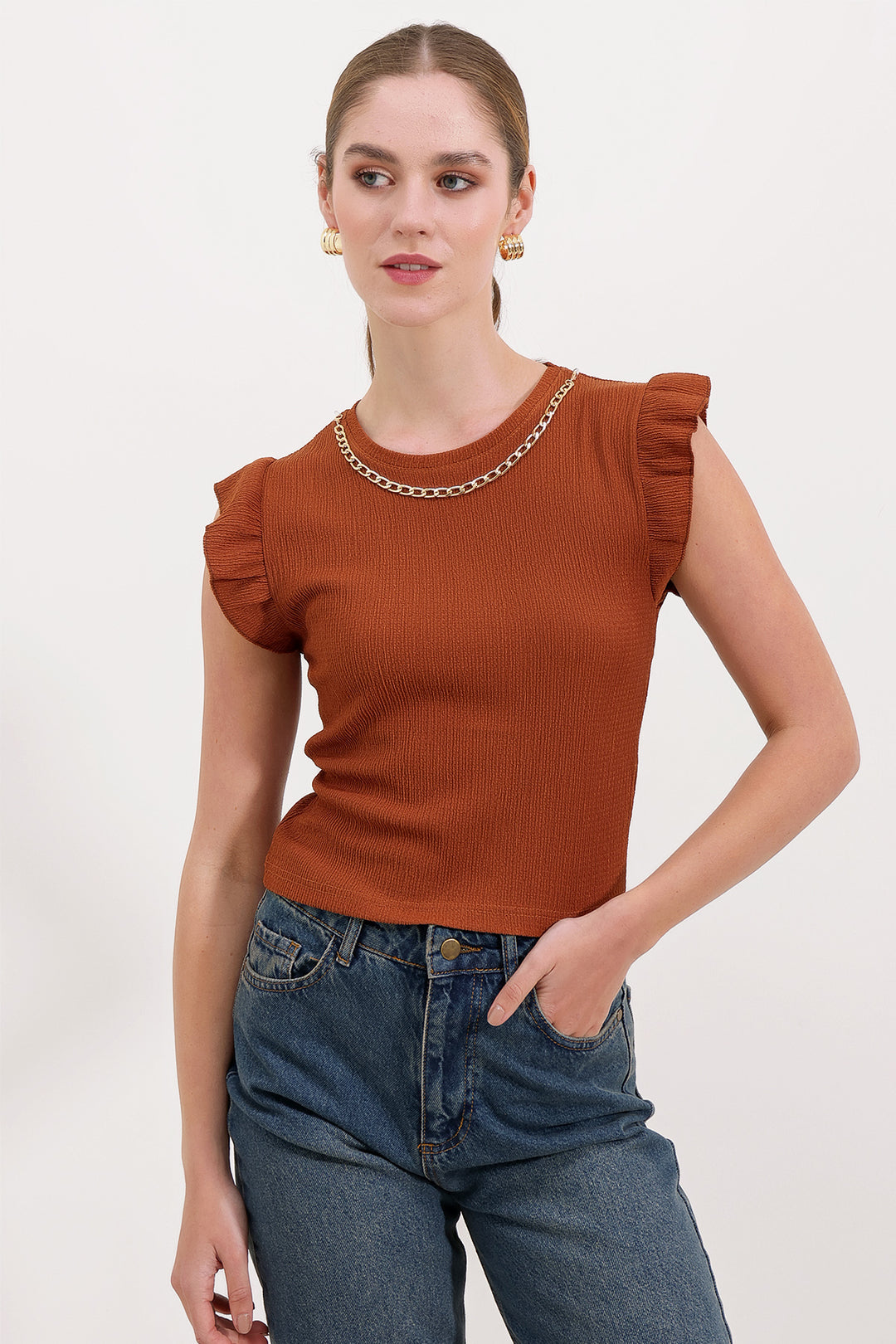 BGD Women Knitted Blouse - Tan - Chaniá