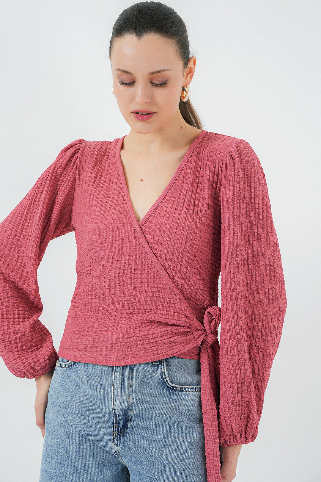 BGD Women Tire Knit Blouse - Rose Pink - Highland