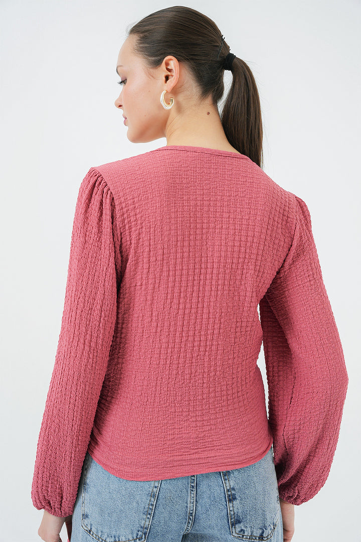 BGD Women Tire Knit Blouse - Rose Pink - Highland