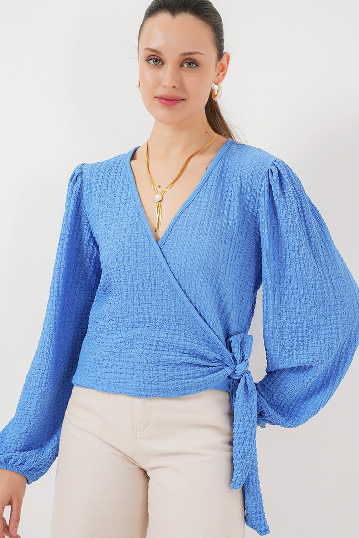 BGD Women Tire Weave Blouse - Blue - Woodbridge