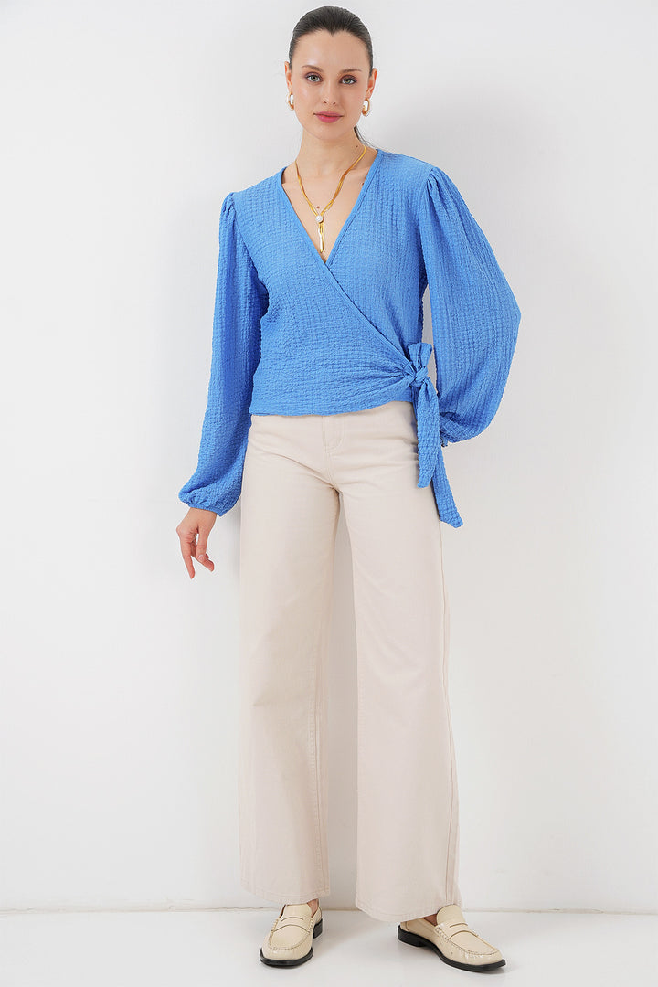 BGD Women Tire Weave Blouse - Blue - Woodbridge
