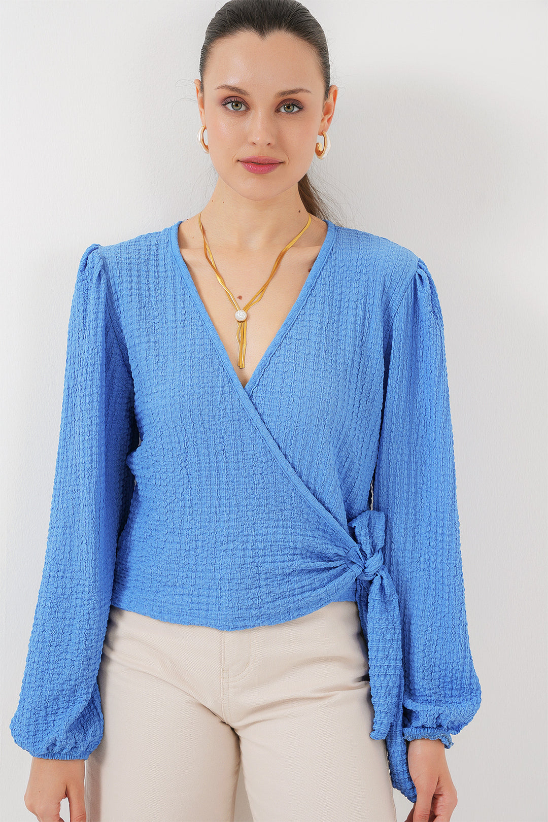 BGD Women Tire Weave Blouse - Blue - Woodbridge